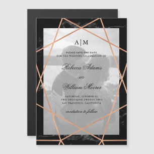Geometric and Black Marble Photo Save The Date Magnetic Invitation