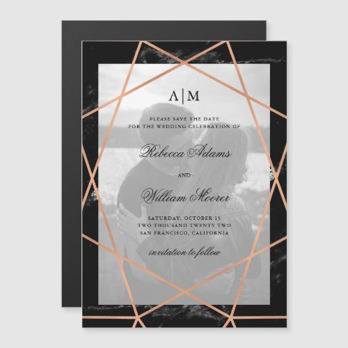 Geometric and Black Marble  Photo Save The Date Magnetic Invitation