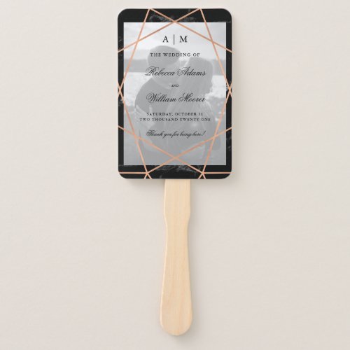 Geometric and Black Marble  Two Photo Wedding Hand Fan