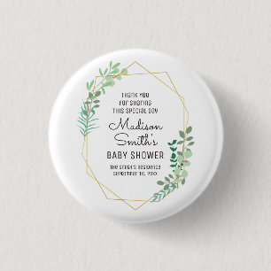 Geometric and Greenery Baby Shower Party Favor Button