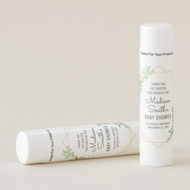 Geometric and Greenery Baby Shower Party Favor Lip Balm (Front)
