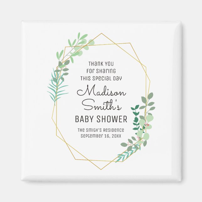 Geometric and Greenery Baby Shower Party Favor Magnet (Front)