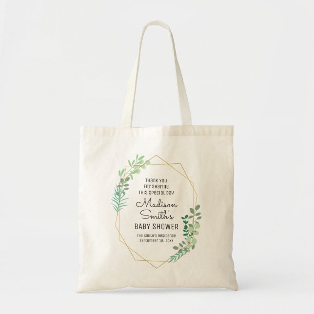 Geometric and Greenery Baby Shower Party Favor Tote Bag (Front)