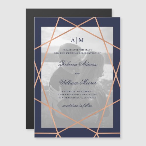Geometric and Midnight Blue  Photo Save The Date Magnetic Invitation