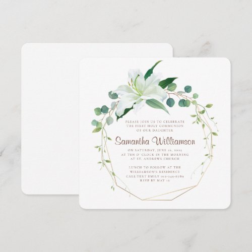 Geometric and Modern White Floral First  Communion