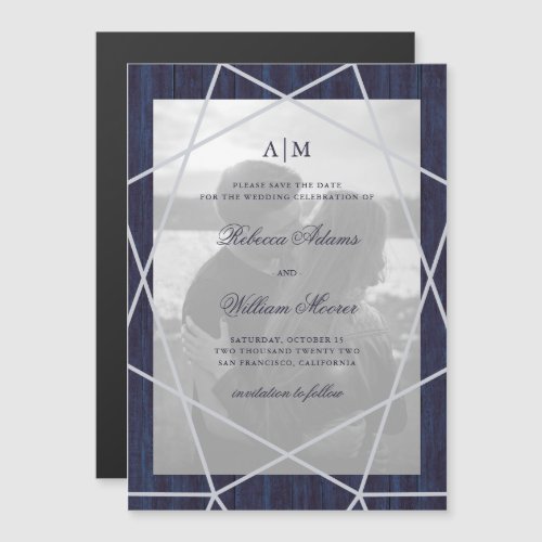 Geometric and Rustic Navy  Photo Save The Date Magnetic Invitation