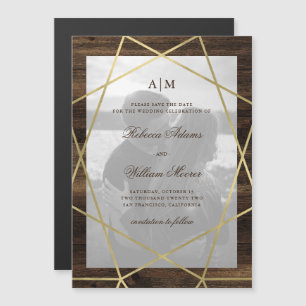 Geometric and Rustic Wood   Photo Save The Date Magnetic Invitation