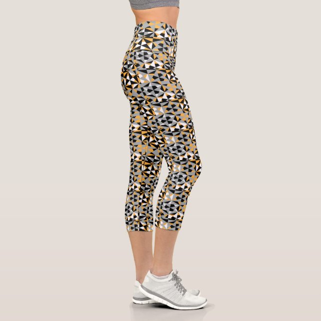 Geometric Angular Gray Black White Mustard Mix Capri Leggings (Right)