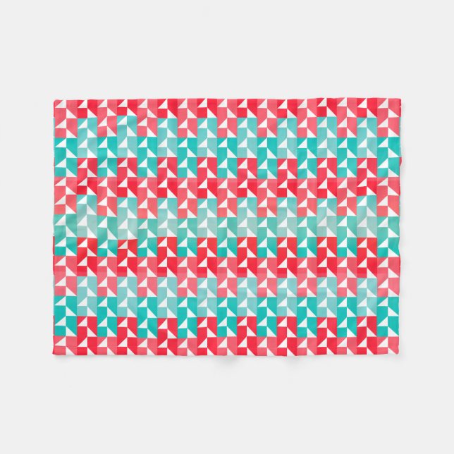 Geometric Aqua Blue and Red Modern Pattern Fleece Blanket (Front (Horizontal))