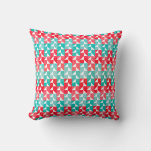 Geometric Aqua Blue and Red Modern Pattern Throw Pillow