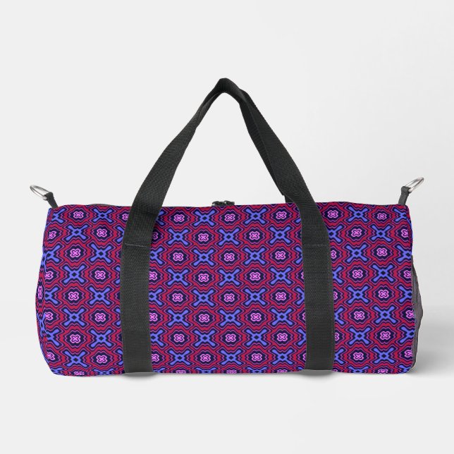 Geometric Arabesque Pattern in Vibrant Pink and Bl Duffle Bag (Front)