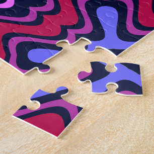 Geometric Arabesque Pattern in Vibrant Pink and Bl Jigsaw Puzzle