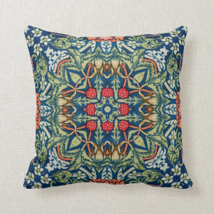 Geometric Arabesque Strawberry Thieves Throw Pillow