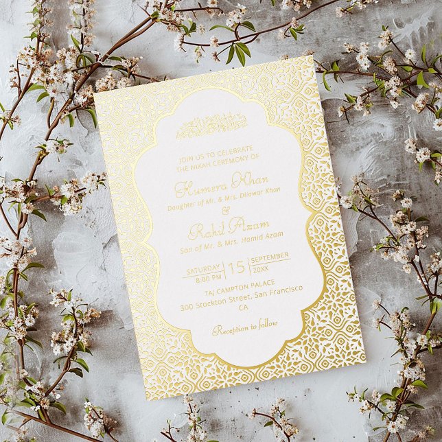 Geometric Arabesques Ornament Islamic Weddings Foil Invitation (Creator Uploaded)