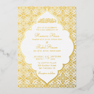 Geometric Arabesques Ornament Islamic Weddings Foil Invitation