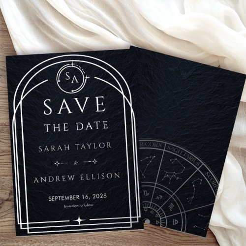 Geometric Arch Sky Silver Foil Save The Date Invitation