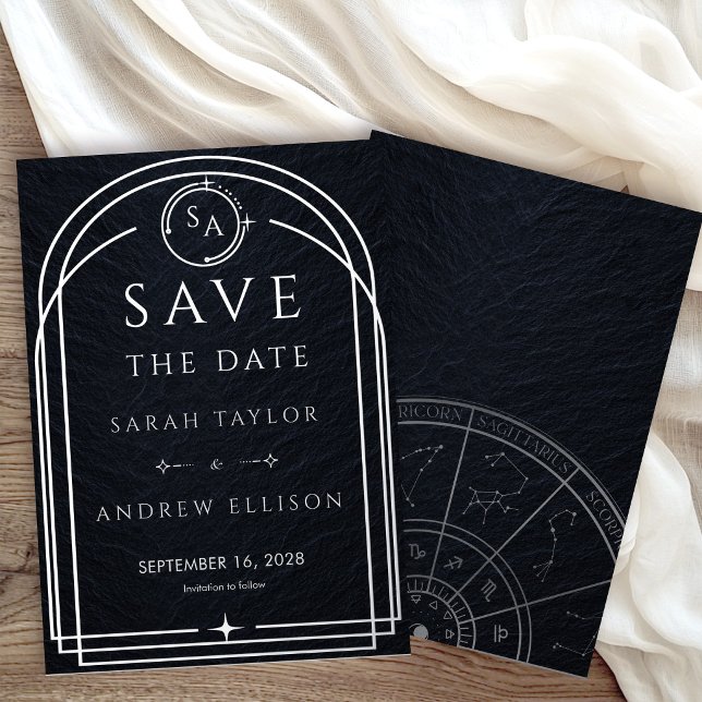 Geometric Arch Sky Silver Foil Save The Date Invitation (Creator Uploaded)