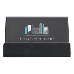 Geometric Architect Blue &amp; Gray Desk Business Card Holder