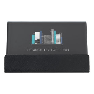 Geometric Architect Blue & Gray Desk Business Card Holder