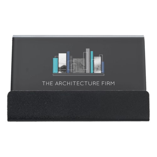 Geometric Architect Blue  Gray Desk Business Card Holder