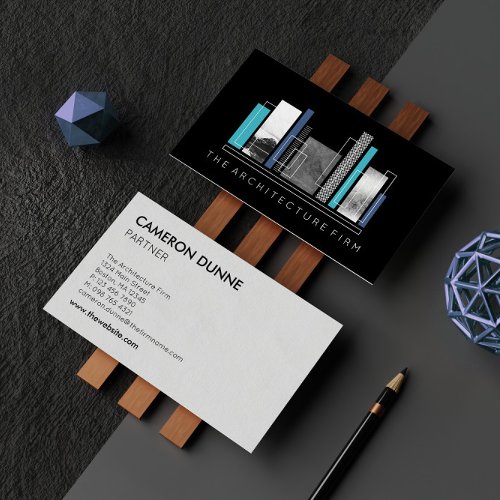 Geometric Architecture Gray Black  Blue Business Card