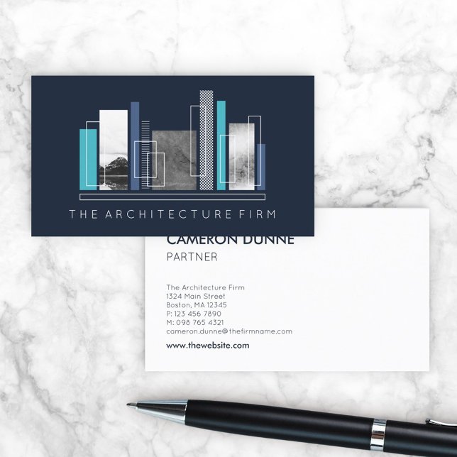 Geometric Architecture Gray Dark Blue Business Card (Creator Uploaded)