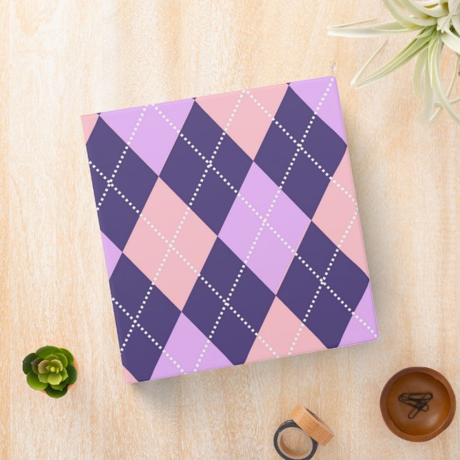 Geometric Argyle Blue Purple Y2K Pattern 3 Ring Binder (In Situ)