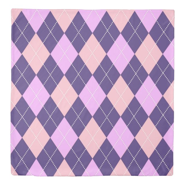 Geometric Argyle Blue Purple Y2K Pattern Duvet Cover (Front)