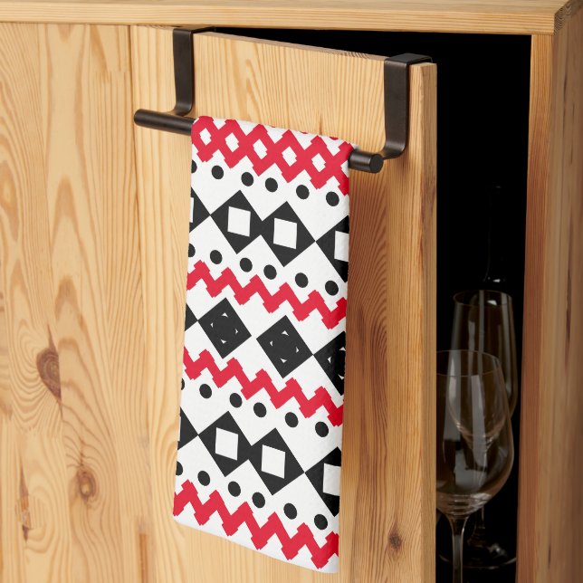 Geometric Art Black and White sample design Kitchen Towel (Thirds Fold)