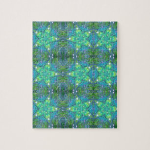 Geometric art bright emerald green stars jigsaw puzzle