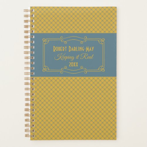 Geometric  Art Deco Blue  Yellow Personalized Planner