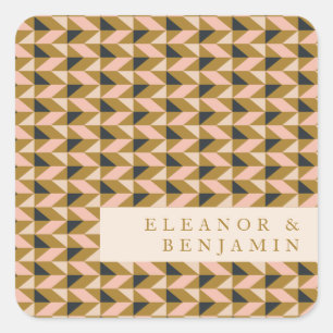 Geometric Art Deco Blush Gold Wedding Custom Square Sticker