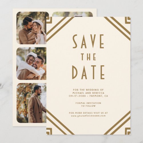 Geometric Art Deco Cream Gold Photo Wedding Save The Date