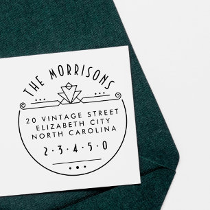 Geometric Art Deco Name & Round Return Address Rubber Stamp