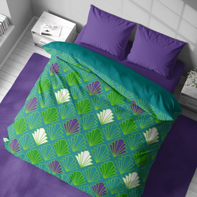 Geometric Art Deco Shells Green Duvet Cover (Creator Uploaded)