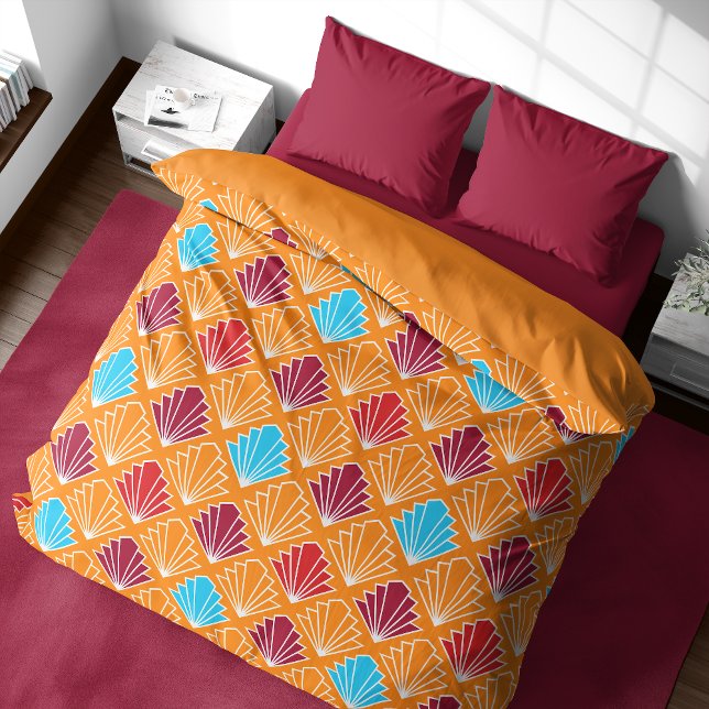 Geometric Art Deco Shells Orange Duvet Cover (Creator Uploaded)
