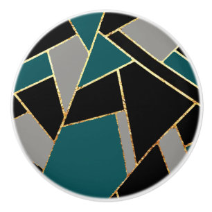 Geometric Art Deco Style in Teal and black Ceramic Knob