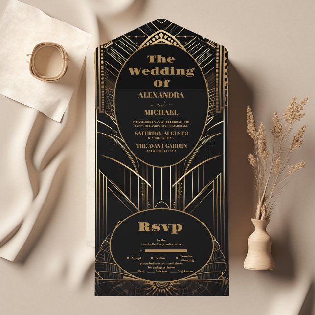 Geometric Art Deco Wedding All In One Invitation (Creator Uploaded)