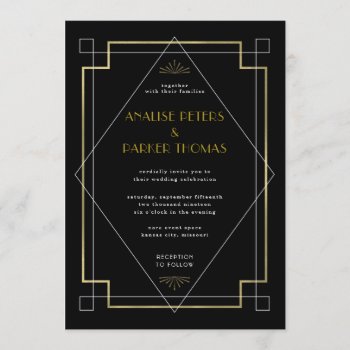 Geometric Art Deco Wedding Invitation by blacklabstudio at Zazzle