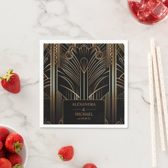 Geometric Art Deco Wedding Napkins (Insitu)