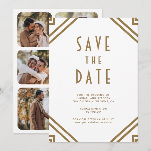 Geometric Art Deco White Gold Photo Wedding Save The Date