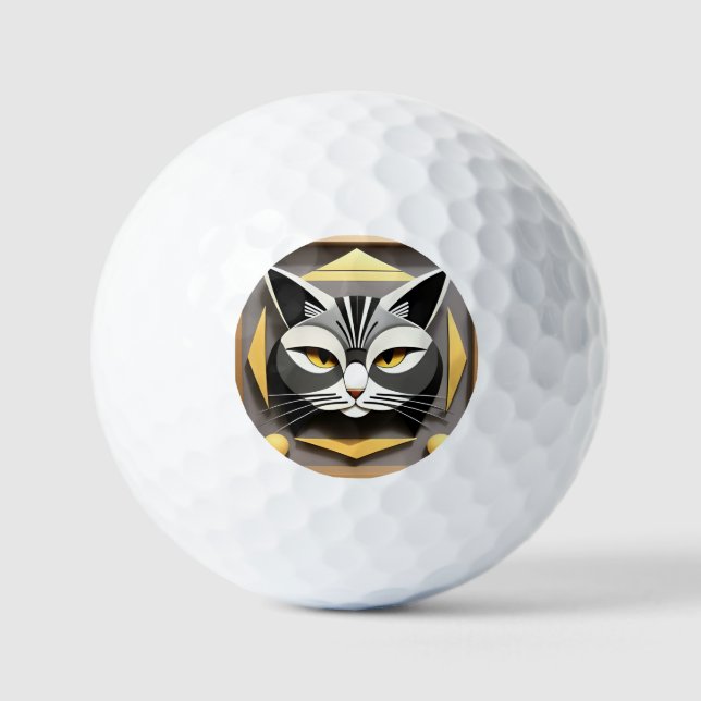 Geometric Art of a Stylized Cat Abstract Design Golf Balls (Front)