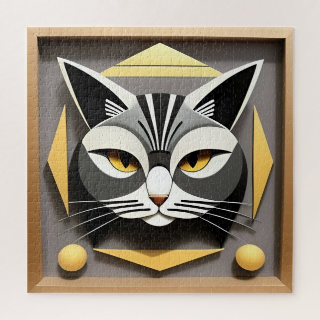 Geometric Art of a Stylized Cat Abstract Design Jigsaw Puzzle (Vertical)