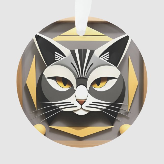 Geometric Art of a Stylized Cat Abstract Design Ornament (Front)