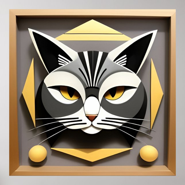 Geometric Art of a Stylized Cat Abstract Design Poster (Front)