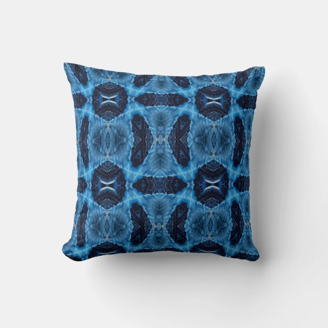 Geometric art pattern light dark blue pillow (Front)