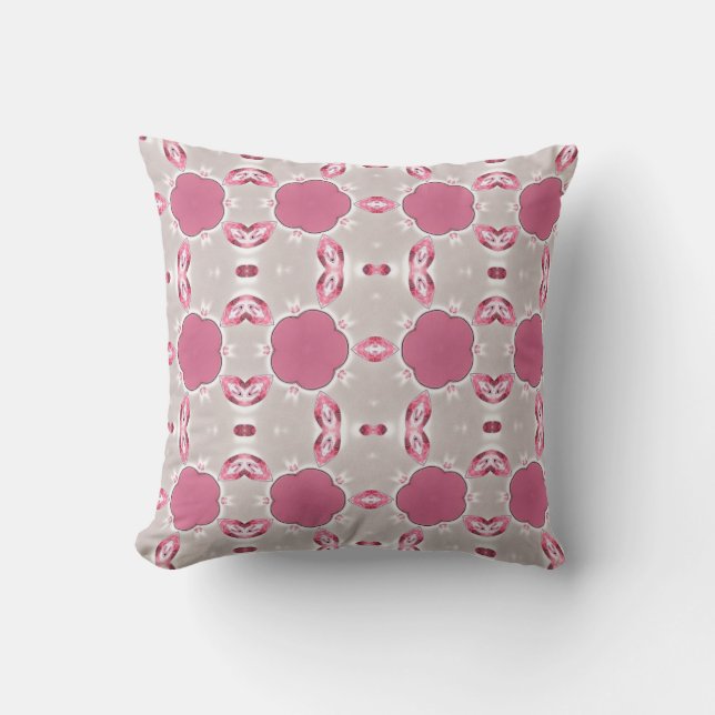 Geometric art pattern pink gray off-white pillow (Front)
