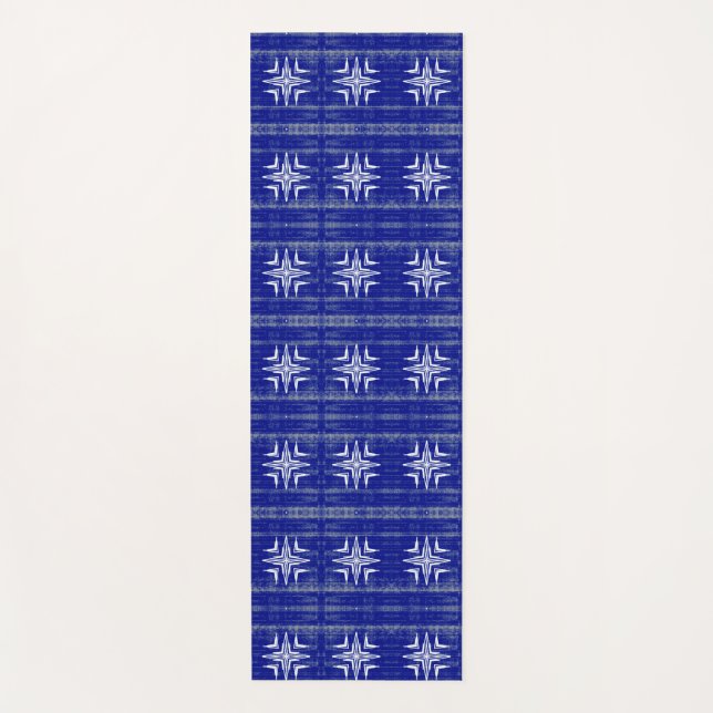 Geometric art pattern sapphire blue white gray yoga mat (Front)