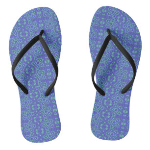Geometric art purple turquoise flip flops