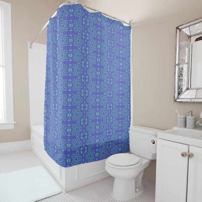 Geometric art purple turquoise  shower curtain (In Situ)